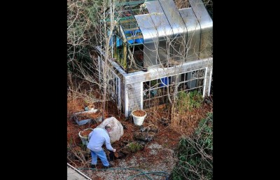 Funfar’s once well-tended gardens are now overgrown because of his health problems.